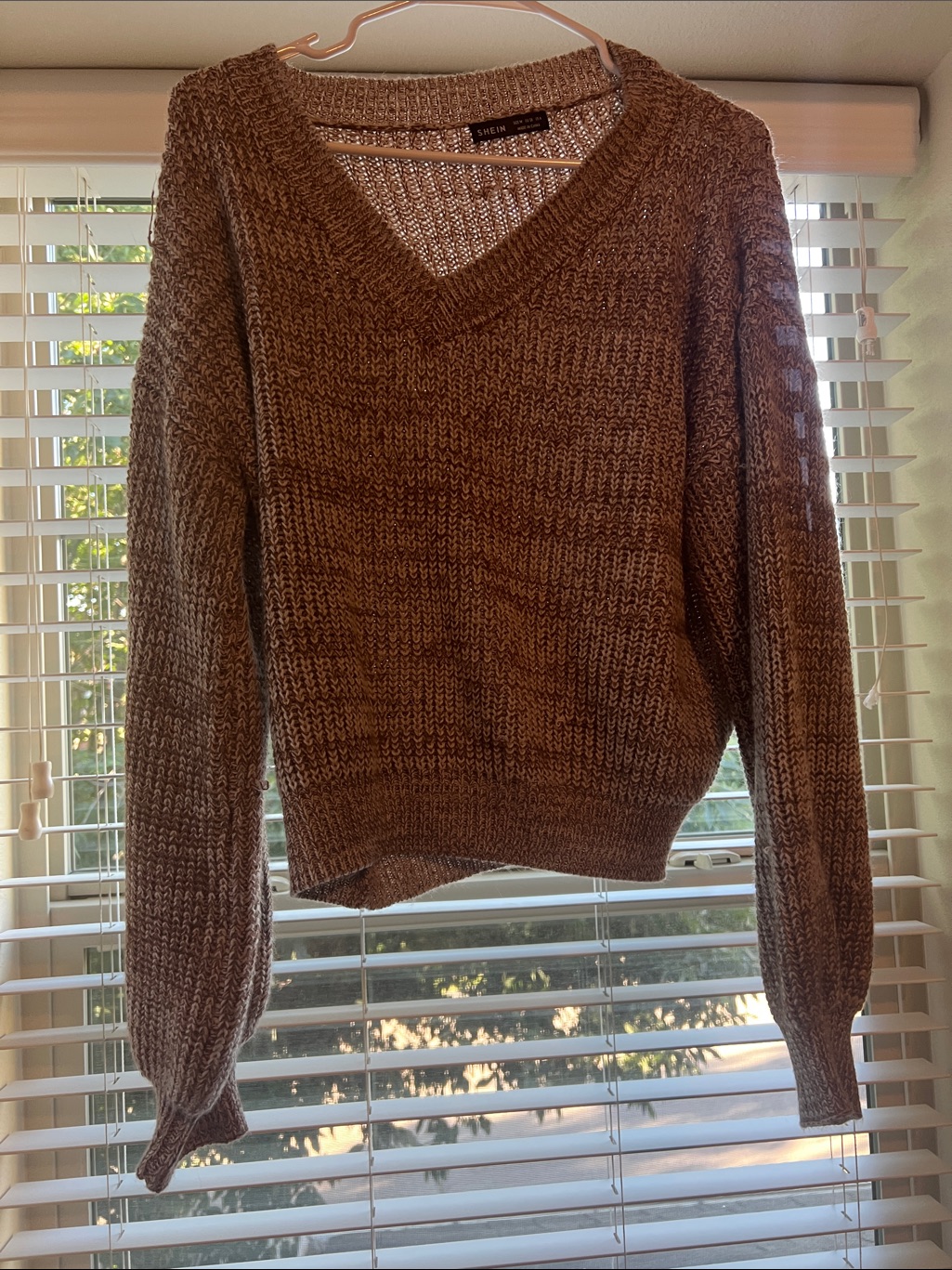Shein Brown V-Neck Chunky Knit Sweater